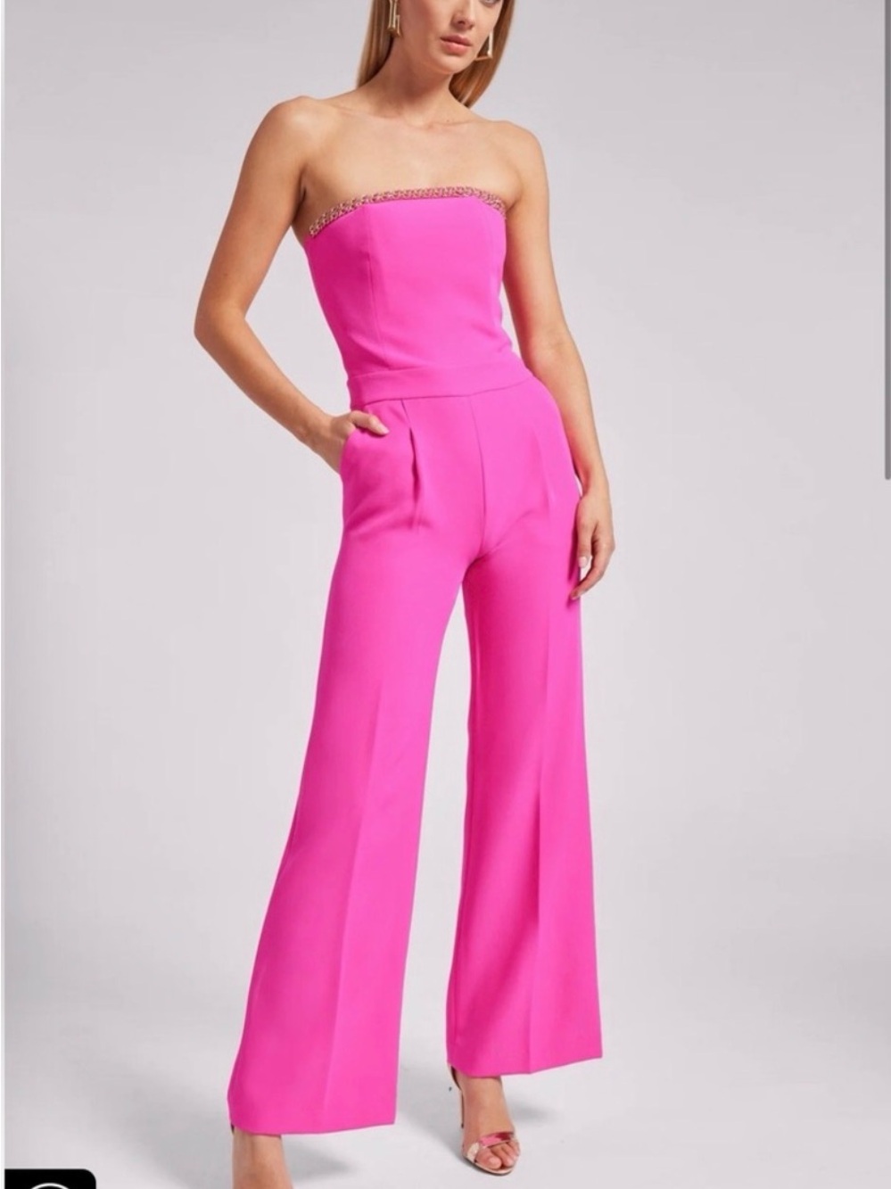 Generation Love Elore Crepe Strapless Wide-Leg Jumpsuit in Magenta